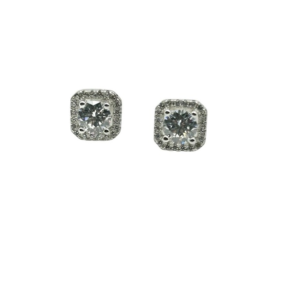 Stirling Silver Stud Earrings Moissanite Zircon-New - Picture 2 of 6